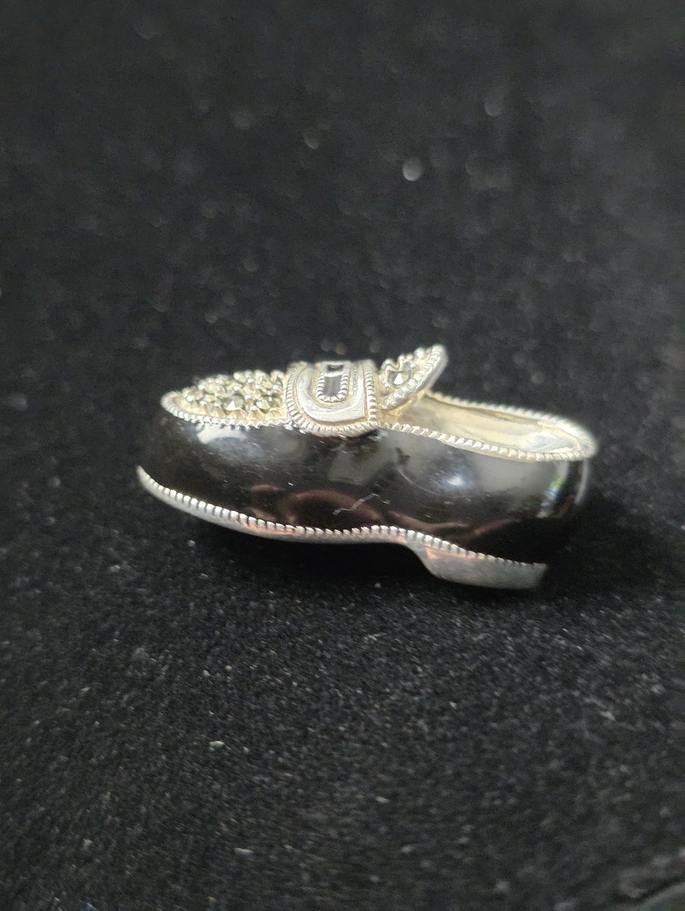Judith Jack Sterling Silver Black Enamel Marcasite Shoe Pin